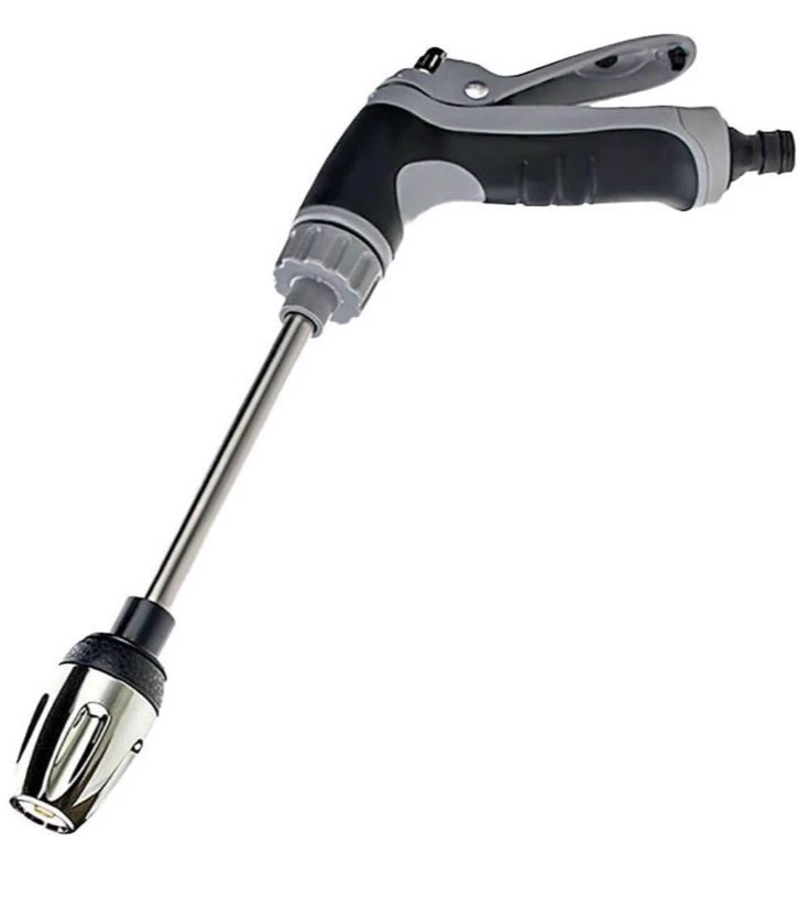Jetterix pressure nozzle, a manual garden hose attachment with pistol-grip handle and adjustable metal tip